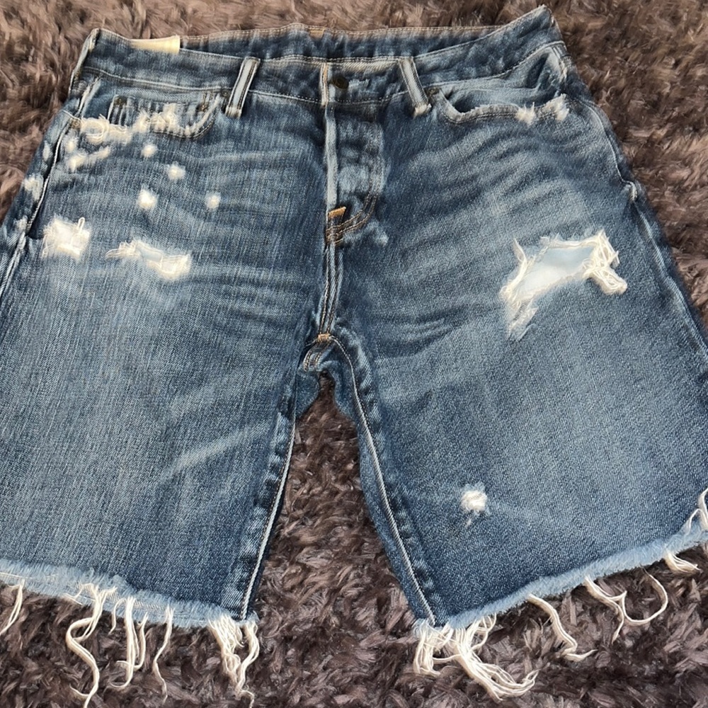 Abercrombie & Fitch Jean Shorts Mens 31 Dark Blue Button Fly Flat Front.